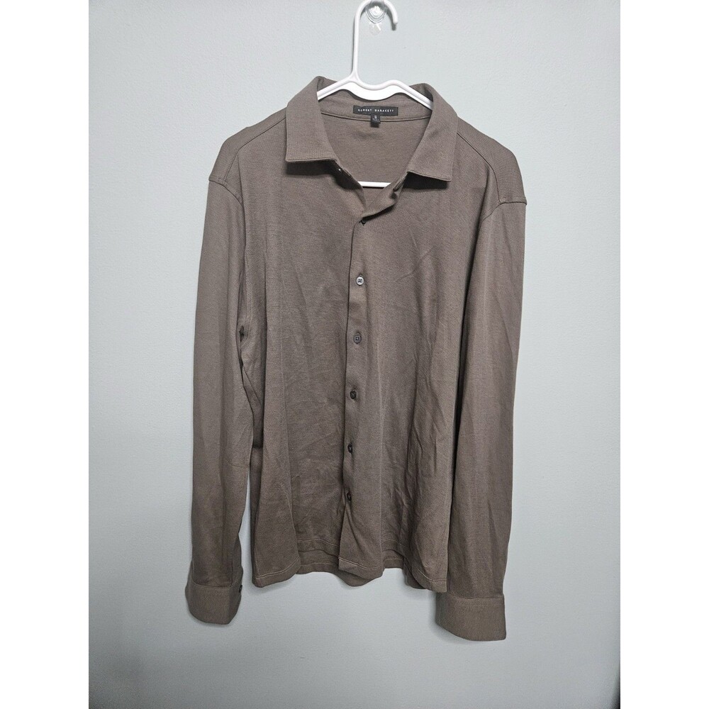 Robert Barakett Men's Large Long Sleeve Green Pique Cotton Light Button Up Shirt